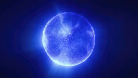 Bright blue sphere with a cosmic texture, floating against a dark background, Stock Illustration