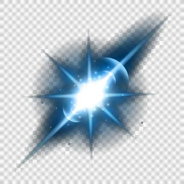 Bright blue starburst effect with white center and gradient shadows on whit.. Illustrazione stock