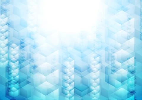 Bright blue tech geometric background with cubes Illustrazione stock