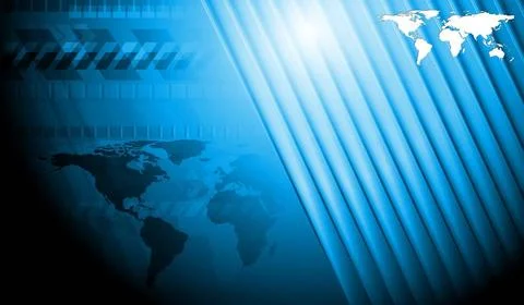 Bright blue technology background with world map. Eps 10 vector illustrati... Stock Photos