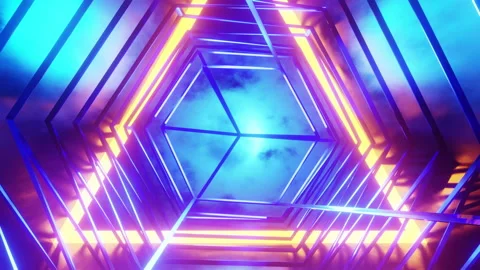 Bright, blue tunnel with glowing triangles in the center. Looped animation Stock Footage 220506957