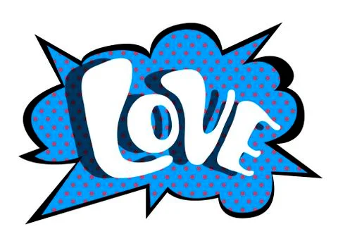 Bright blue vector speech bubble LOVE. Colorful emotional icon isolated Stock Illustration