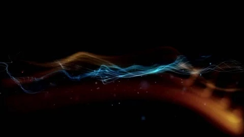 Bright blue waves and particles floating in orange waves Stock Footage 138551776