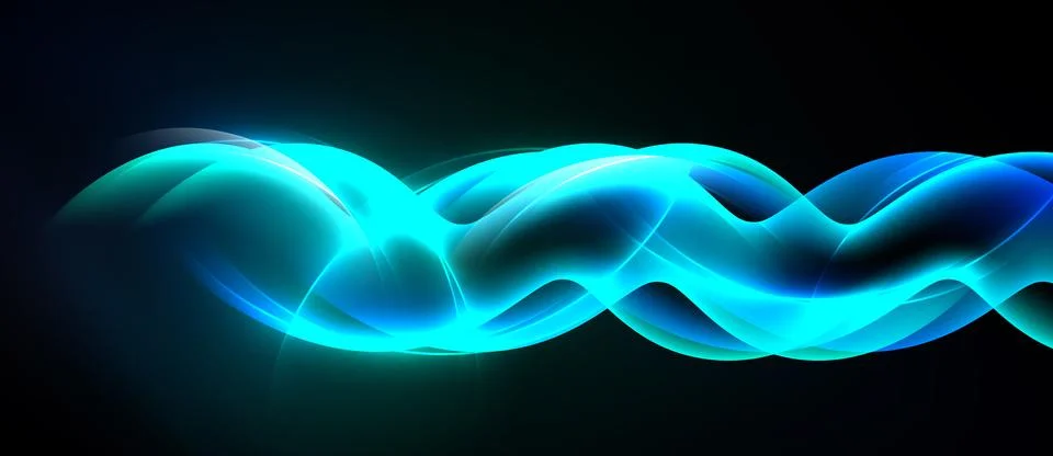 Bright blue waves flow across black background. Smooth curves create dynamic, Stockillustratie