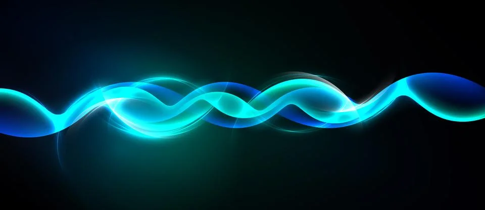 Bright blue waves flow across dark background. Smooth curves create dynamic Stock Illustration