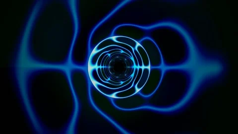 Bright blue waves flow through dark tunnel during night time Stock Footage 331677657