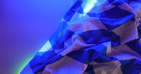 Bright blue white checkered textile cloth waves flowing motion Stock-Footage 347164297