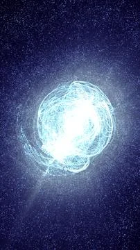 Bright blue-white tangled light orb surrounded by tiny particles, forming a.. Stock Illustration