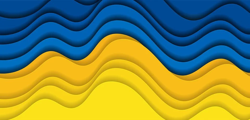 Bright blue yellow material waves abstract elegant background Stock Illustration