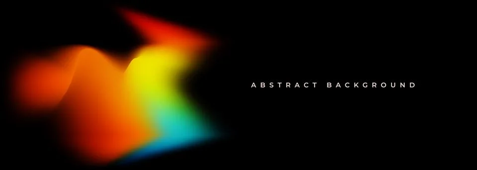 Bright blurred iridescent gradient shapes on black wide modern abstract Stock Illustration