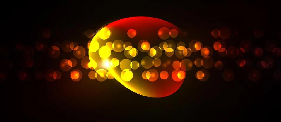 Bright bokeh effect creates warm glow. Red, yellow circles float against dark Stock Illustration