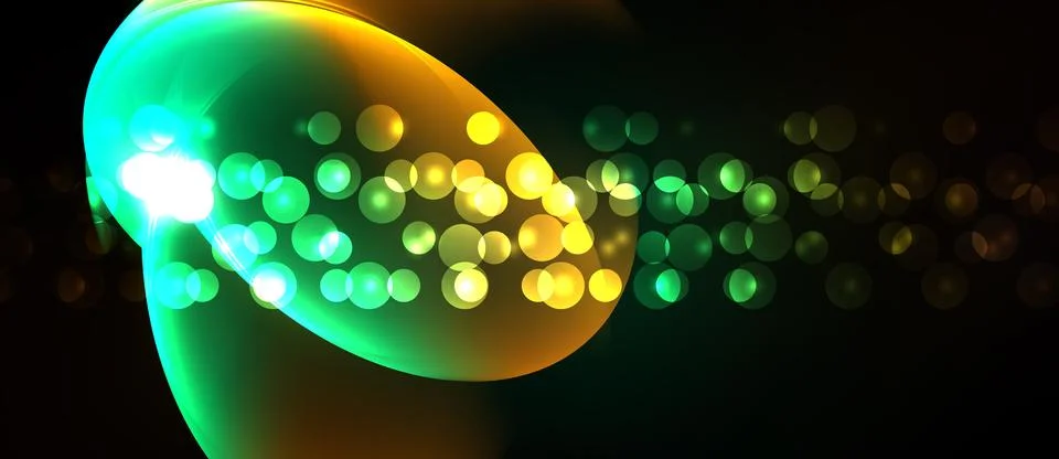 Bright bokeh effect radiates from glowing source. Green, yellow hues dominate Stock Illustration