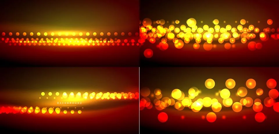 Bright bokeh effects create abstract backgrounds. Warm colors dominate, Stock Illustration