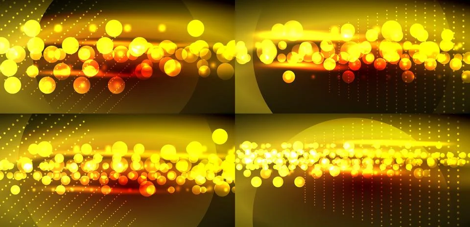 Bright bokeh effects over dark background. Golden, red hues create dynamic Stock Illustration
