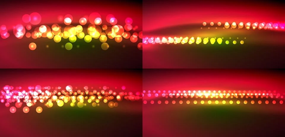 Bright bokeh effects over red backgrounds. Four panels display varying dens.. Stock Illustration