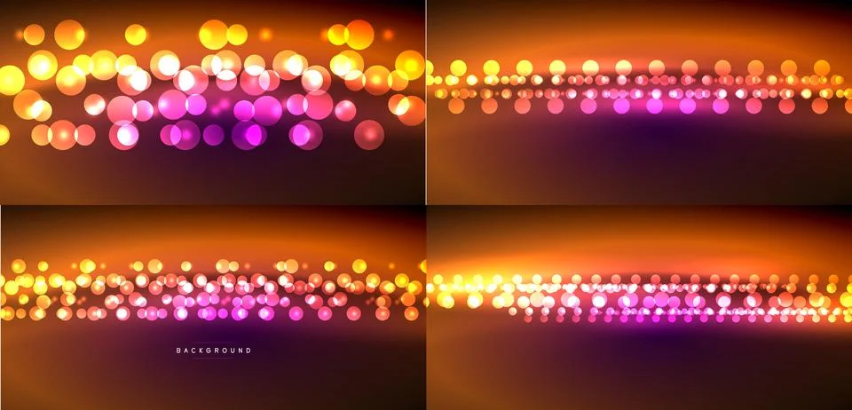 Bright bokeh lights create abstract backgrounds. Warm colors dominate, incl.. Stock Illustration