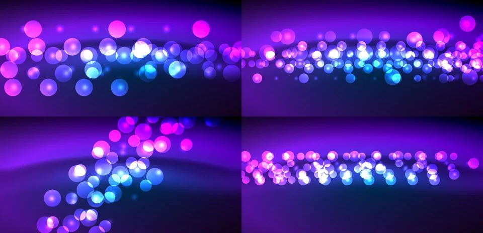 Bright bokeh lights create abstract patterns. Purple, blue hues dominate イラスト素材