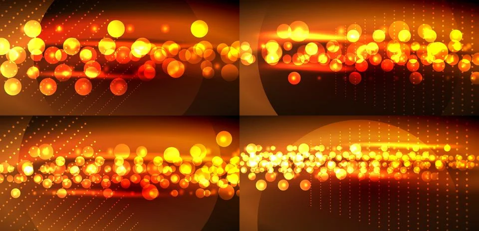 Bright bokeh lights create dynamic patterns. Warm orange, red hues dominate.. イラスト素材