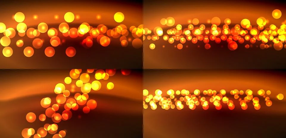 Bright bokeh lights create warm, abstract patterns. Orange, yellow hues dom.. Stock Illustration
