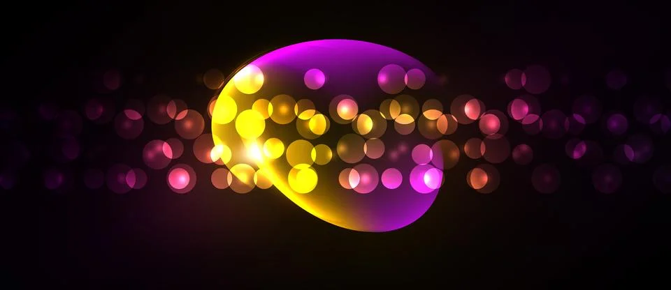 Bright bokeh lights form crescent shape against dark background. Vivid purple Stock Illustration