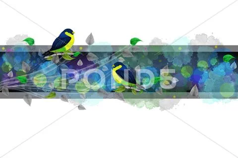 Bright border with painted birds Stock Illustration