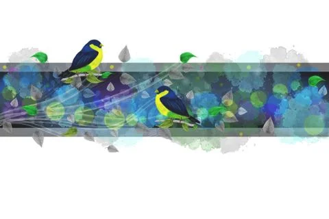Bright border with painted birds Illustrazione stock