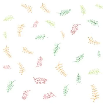 Bright Botanical Pattern with Orange, Green, and Red Leaves on a White Back.. Stock Illustration