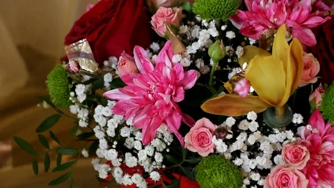 Bright bouquet of various flowers, camera movement Stock Footage 104519050