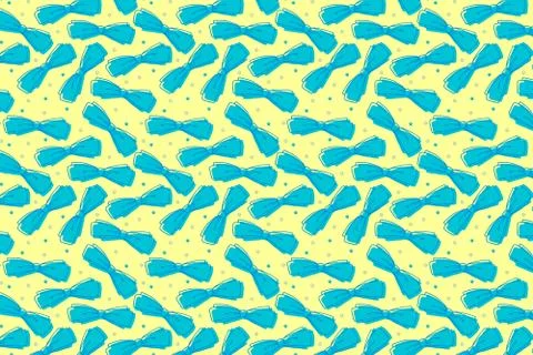 Bright bow pattern on yellow. Festive blue bow background Stock Illustration