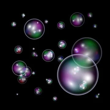 Bright bubbles on a black background Stock Illustration