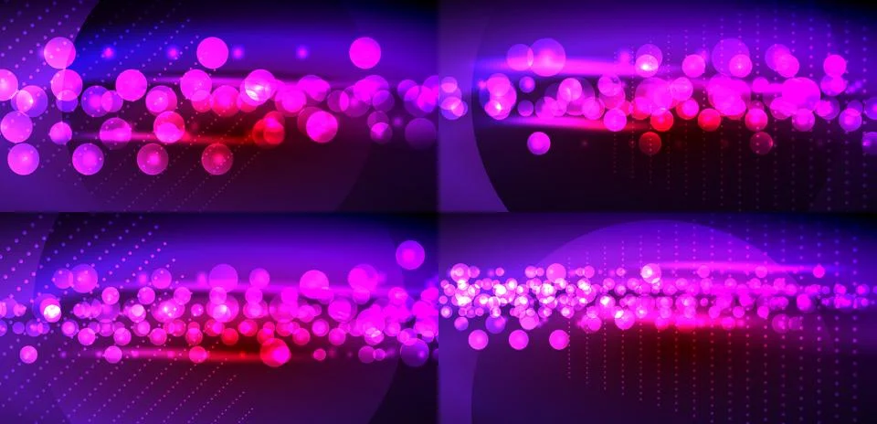 Bright bubbles float across dark purple backgrounds. Red highlights add depth Stock Illustration