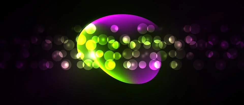 Bright bubbles float against dark background. Purple, green hues dominate Stock Illustration