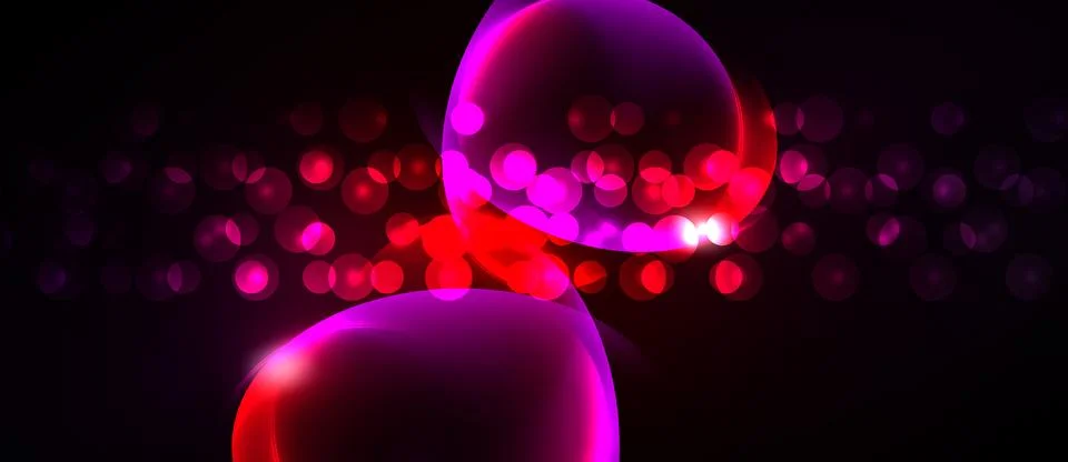 Bright bubbles float against dark background. Pink, red hues create glowing Stock Illustration
