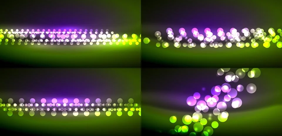 Bright bubbles float, scatter across vibrant green, purple gradients. Abstrac イラスト素材