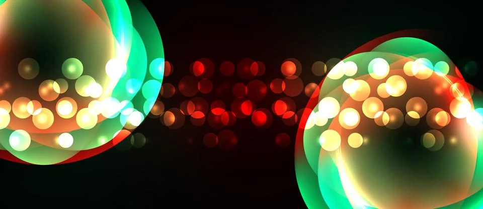 Bright bubbles glow, connected by red lights. Dark background emphasizes vi.. Stock Illustration