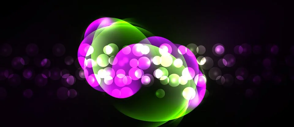 Bright bubbles overlap, creating vibrant glow. Dark background emphasizes Иллюстрация