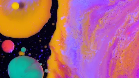 Bright bubbles of paint in water Slow flow of paint Stock Footage 88414548