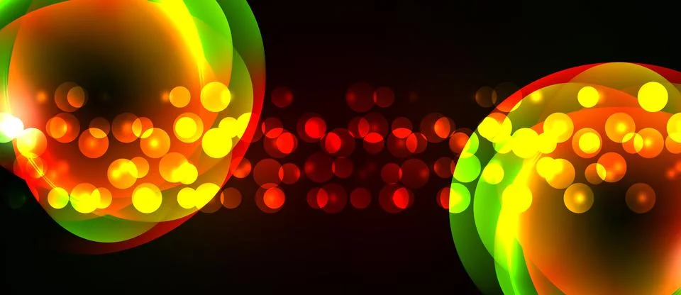 Bright bubbles, vibrant colors, dynamic light effects. Red, yellow, green hue Illustrazione stock