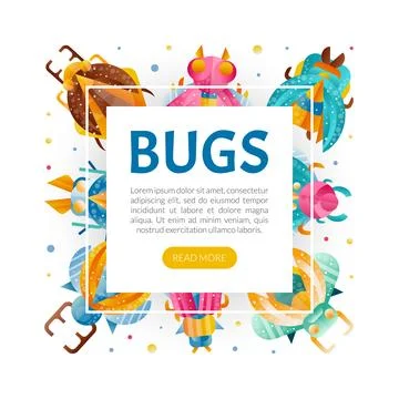 Bright Bugs and Beetle Insect with Wings Vector Design Template Stock Illustration