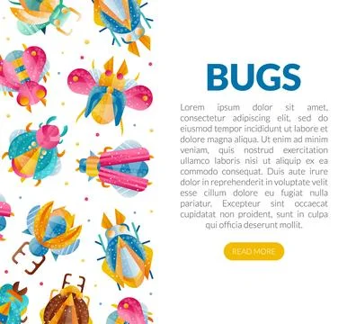 Bright Bugs and Beetle Insect with Wings Vector Design Template Stock Illustration
