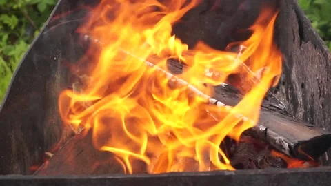 Bright burning fire in the grill. cooking in nature. making a fire. Stock Footage 130595864