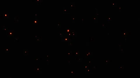 Bright burning fire particles slowly rising on a black night sky. Fire sparks Stock Footage 321370625
