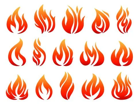 Bright burning flames of various shapes Illustrazione stock