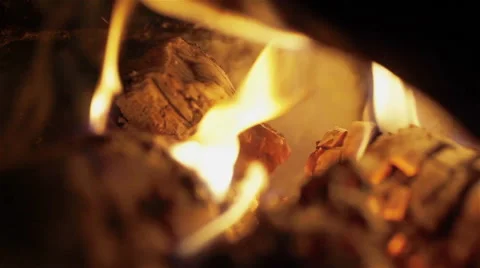Bright burning wood, campfire macro video Stock Footage 46370337