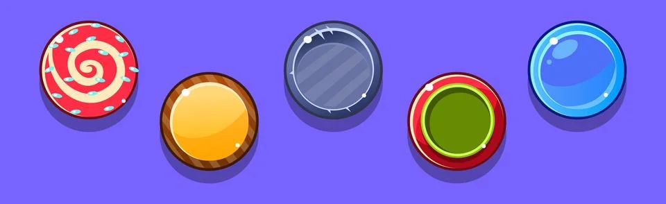 Bright Button for Game Interface Design Vector Set 스톡 일러스트