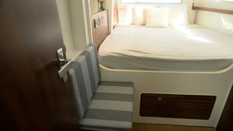 Bright cabin on a catamaran. Stock Footage 89991505