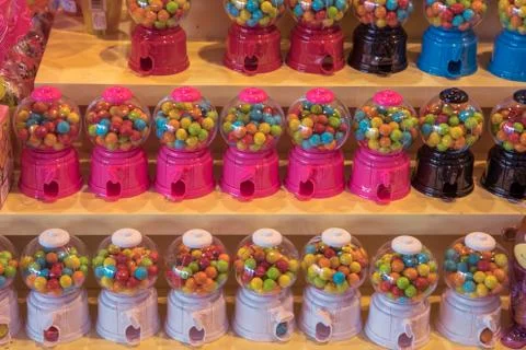 Bright candy in jars on the shelf Stock Photos