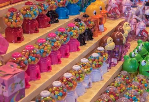 Bright candy in jars on the shelf Stock Photos