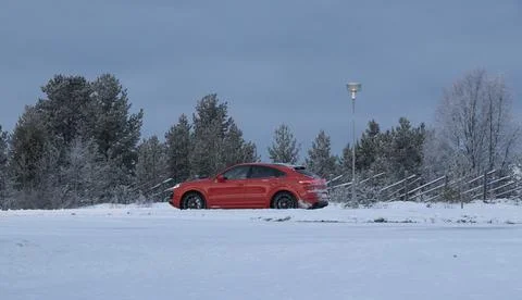 Bright car in snow Stock Photos