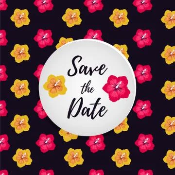 Bright card Save the date with exotic flowers Stock Illustration